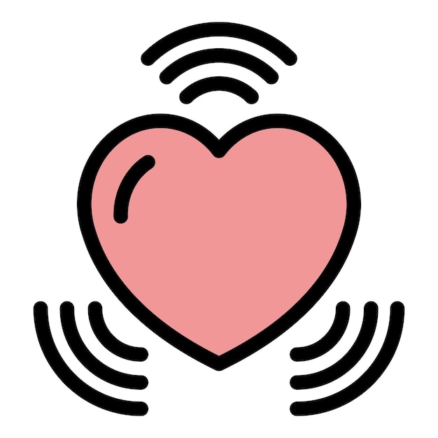 Corazón palpitante icono contorno vector Palpitación cardiograma Pulso salud color plano
