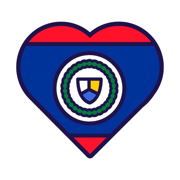 Corazón patriota en los colores de la bandera nacional de Belice Atributos de elementos festivos del Día de la Independencia de Belice Icono de vector de dibujos animados en colores nacionales de la bandera del país aislado sobre fondo blanco