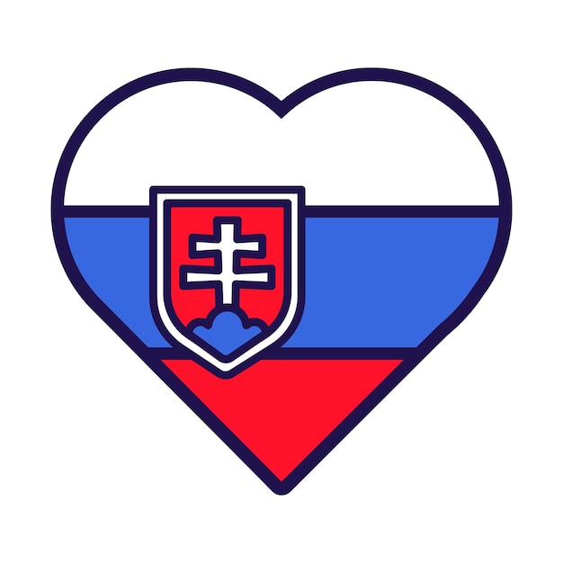 Corazón patriota en los colores de la bandera nacional de Eslovaquia Atributos de elementos festivos del Día de la Independencia de Eslovaquia Icono de vector de dibujos animados en los colores nacionales de la bandera del país aislado sobre fondo blanco