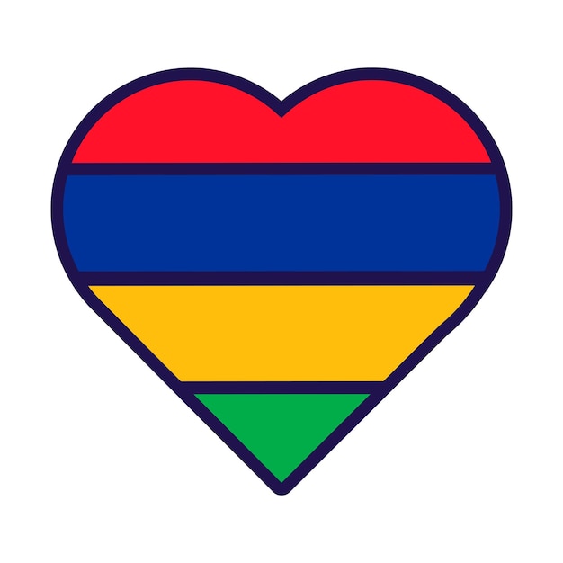 Corazón patriota en colores de la bandera nacional de Mauricio Atributos de elemento festivo del Día de la Independencia de Mauricio Icono de vector de dibujos animados en colores nacionales de la bandera del país aislado sobre fondo blanco