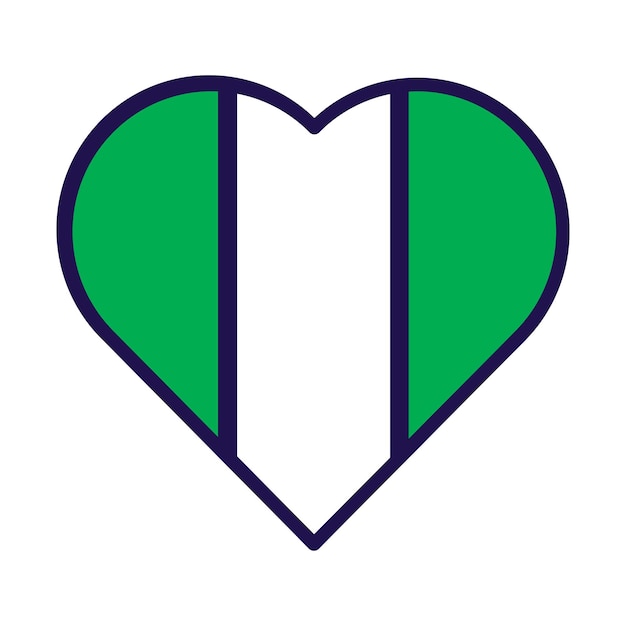 Corazón patriota en los colores de la bandera nacional de Nigeria Atributos de elementos festivos del Día de la Independencia de Nigeria Icono de vector de dibujos animados en los colores nacionales de la bandera del país aislado sobre fondo blanco