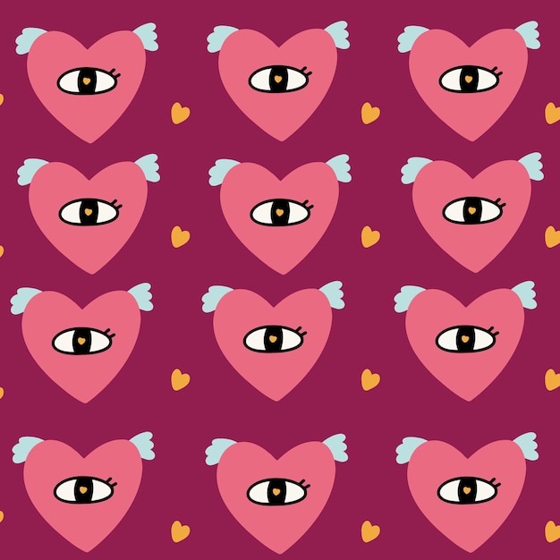 Corazón de patrones sin fisuras con ojo de alas. fondo de repetición de tela textil de papel tapiz de papel digital de san valentín