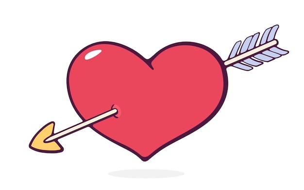 Corazón perforado por una flecha Día de San Valentín y símbolo de amor Ilustración vectorial
