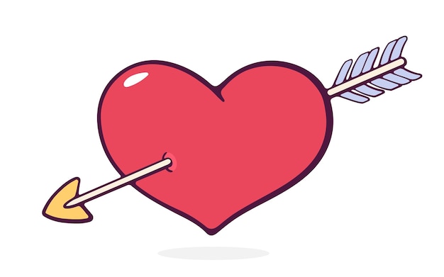 Vector corazón perforado por una flecha día de san valentín y símbolo de amor ilustración vectorial