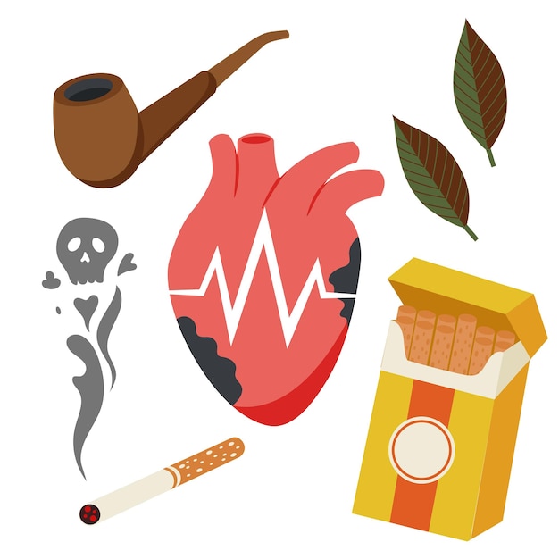 El corazón de una persona fumadora Los peligros del tabaquismo Diseño del concepto visual Un paquete de cigarrillos un fumador