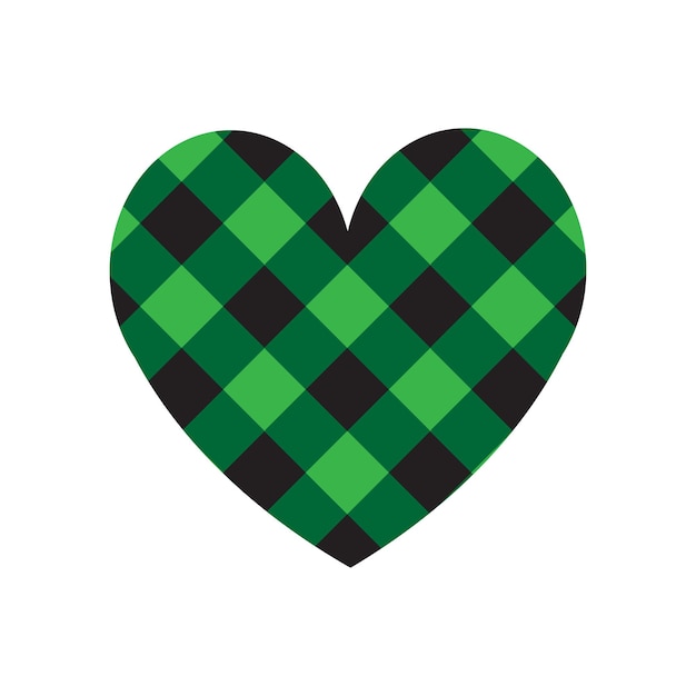 Corazón plano vectorial con textura a cuadros verde