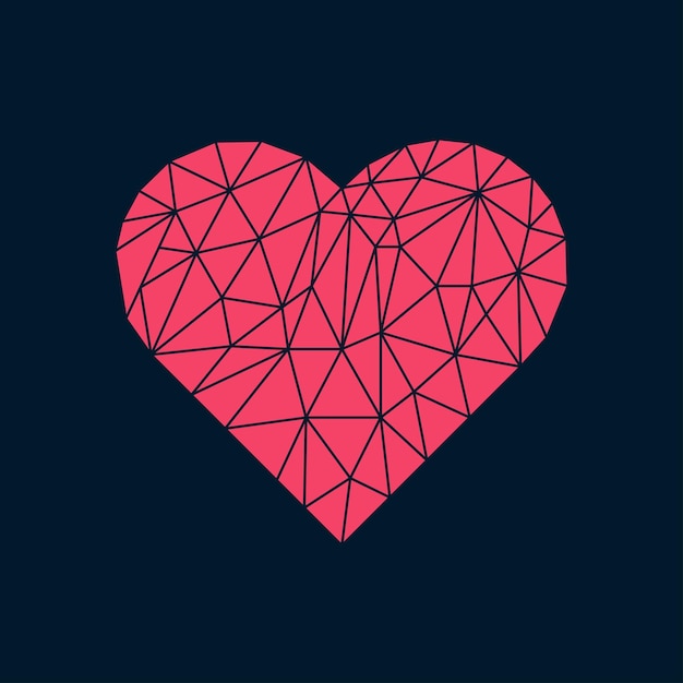 Corazón poligonal sobre fondo oscuro Ilustración vectorial Corazón poligonal abstracto Símbolo de amor Estilo polivinílico bajo