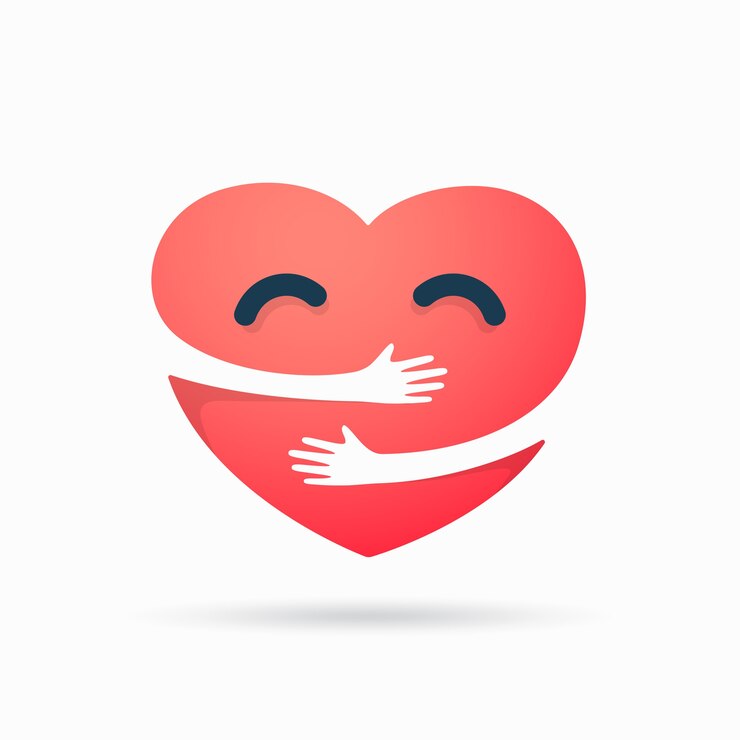 Vector corazón rojo con abrazo de mano aislado en blanco