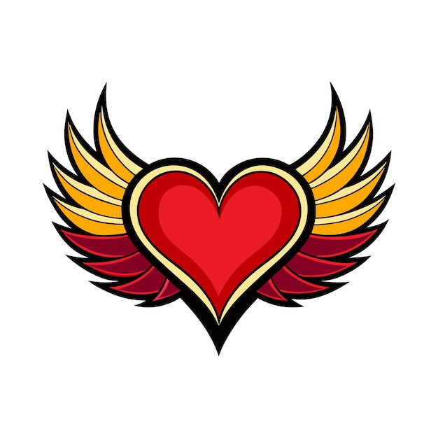 un corazón rojo con alas de oro y un corazón roja con un borde de oro