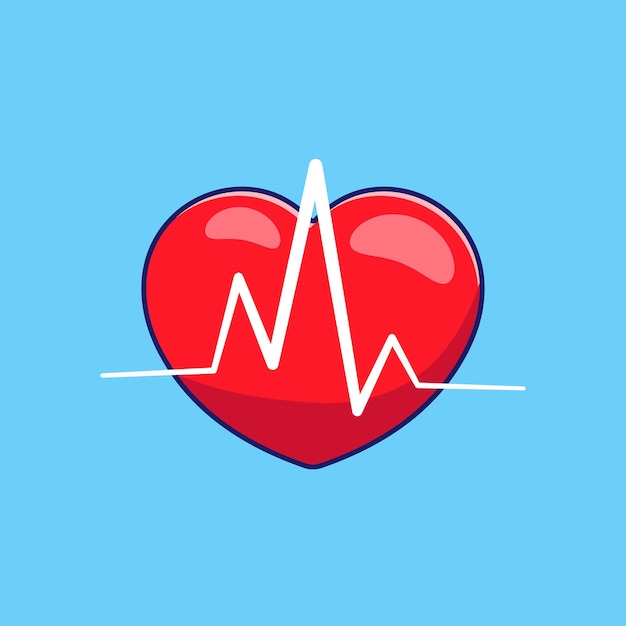 Vector corazón rojo con antecedentes médicos de la línea del latido del corazón