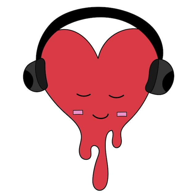 corazón rojo, con, auriculares, vector, icono