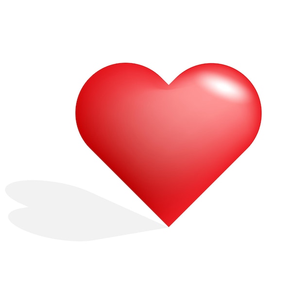 Corazón rojo brillante con sombra Símbolo de amor y afecto Ilustración vectorial EPS 10