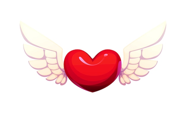 El corazón rojo de dibujos animados con alas angelicales es un símbolo de amor.
