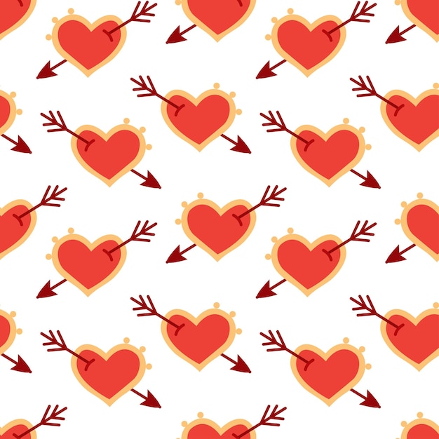 Corazón rojo con flecha de patrones sin fisuras para el día de San Valentín Flecha vectorial