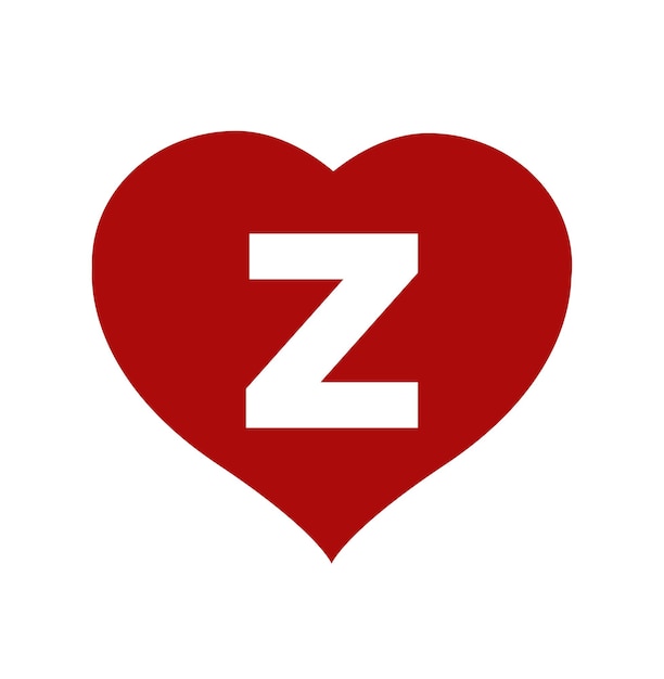 corazón rojo con el icono de letras Z. Letra Z y corazón.
