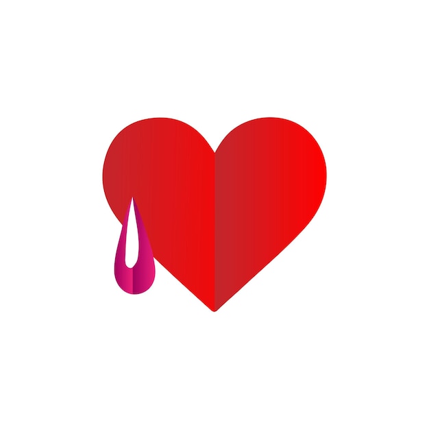 Un corazón rojo con una lágrima de magenta que simboliza el corazón roto