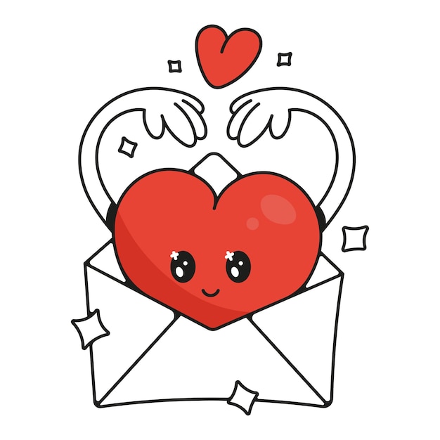 Corazón rojo lindo cómico personaje de dibujos animados conjunto de pegatinas para febrero th