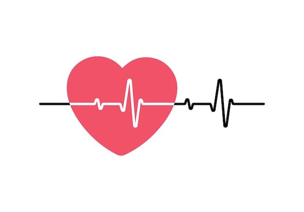Corazón rojo con una línea de pulso sobre un fondo blanco.
