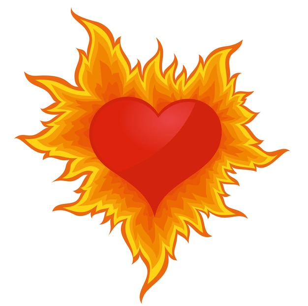 Corazón rojo en una llama caliente