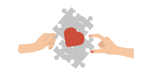 Corazón rojo en manos de hombre y mujer