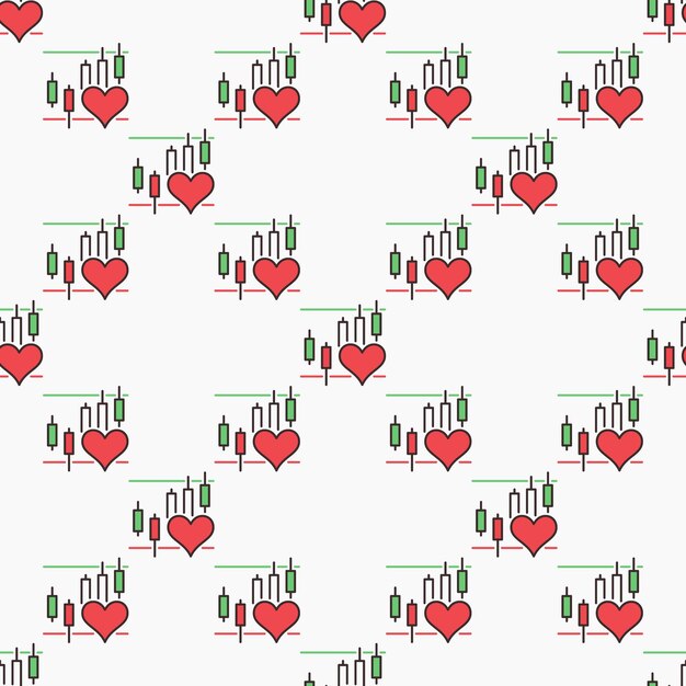 Corazón rojo y patrón sin costuras de color vectorial del gráfico financiero