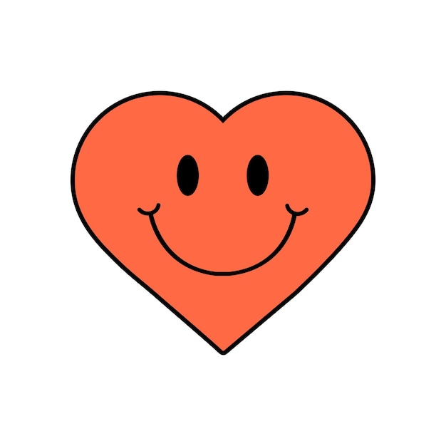 Corazón rojo con una sonrisa Ilustración vectorial aislada en blanco Pegatina retro en estilo 1970