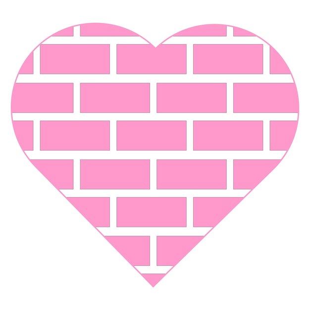 Vector un corazón rosa con una pared de ladrillo blanco en la esquina