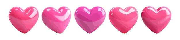 Corazón rosado conjunto vectorial 3d aislado en fondo blanco