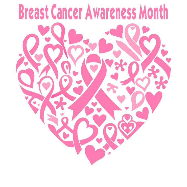 un corazón rosado con las palabras mes de concienciación sobre el cáncer de mama