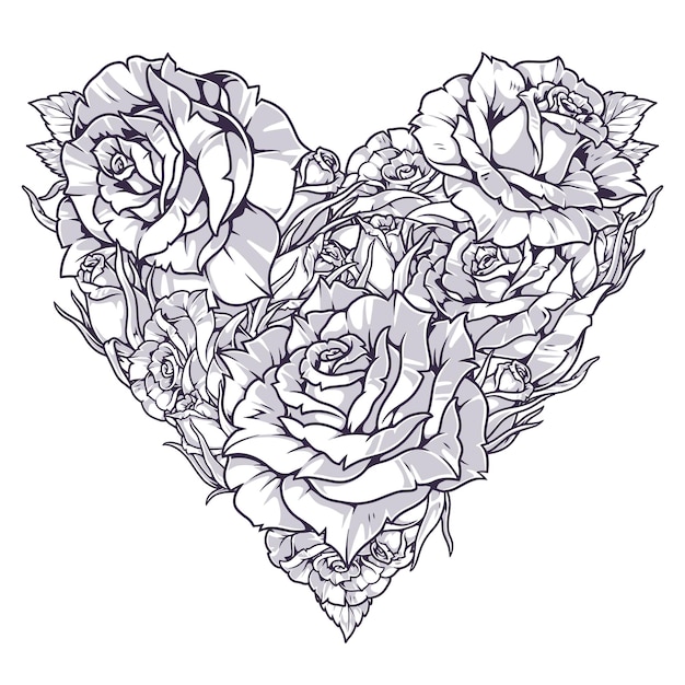 Corazón de rosas adhesivo monocromático