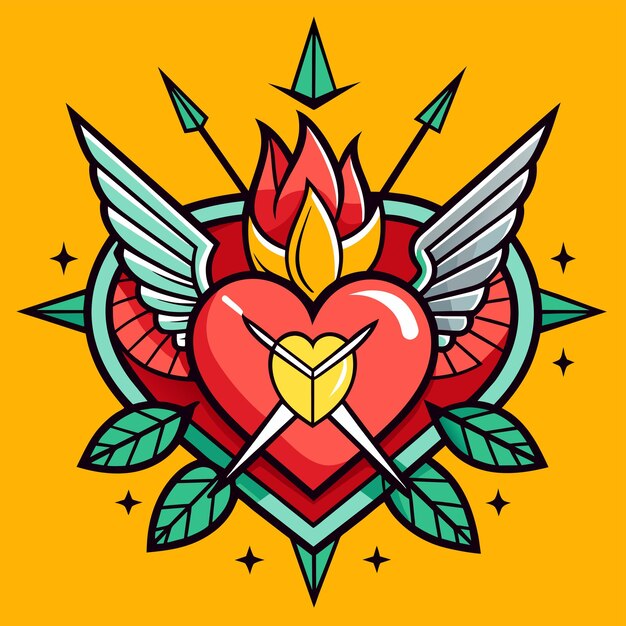 Vector corazón con rosas valentín amor rojo dibujado a mano personaje de dibujos animados pegatina icono concepto aislado