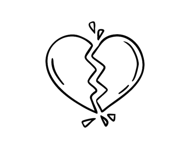 Corazón roto dibujado a mano icono contorno dibujado línea de corazón roto clipart símbolo vector