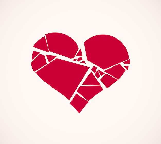 Vector el corazón roto en pedazos como un logotipo o icono vectorial de vidrio concepto de corazón roto ruptura o divorcio dolor de corazón arrepentimiento pareja separada amor trágico