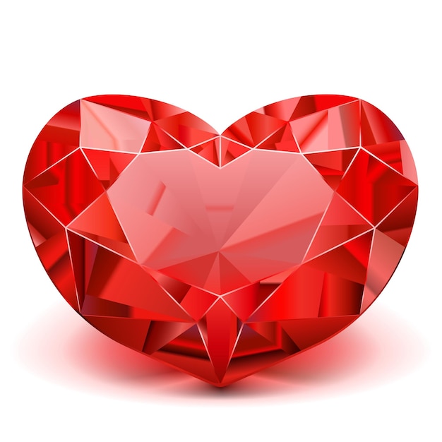 Corazón de rubí vectorial aislado sobre fondo blanco