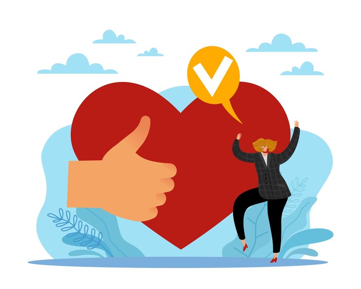 Vector corazón sano atención de salud cardiológica examen de paciente feliz en clínica tratamiento profesional y curación diagnóstico médico hospital cartel vector dibujos animados concepto aislado plano