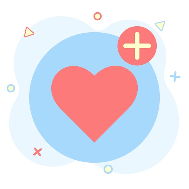 Vector corazón con signo más, positivo. elemento de lista de deseos y caridad.