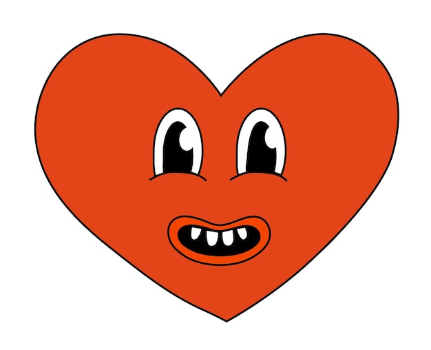 Corazón Sonrisa Roja Personaje para el Día de San Valentín Mascota en groovy y estilo Y2k dibujos animados vectoriales