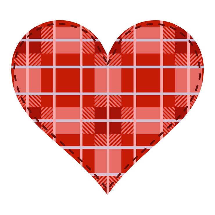 Vector corazón en tartán rojo patchwork