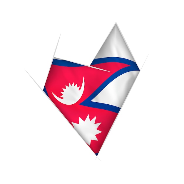Vector corazón torcido bosquejado con la bandera de nepal