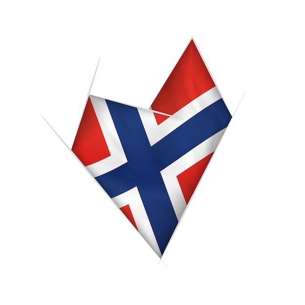 Corazón torcido bosquejado con la bandera de Noruega