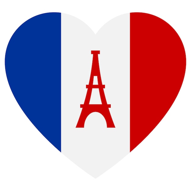 Corazón y torre eiffel con tema de la bandera francesa concepto color vectorial icono día de la bastilla