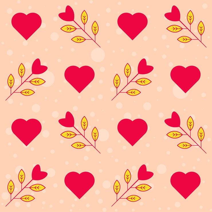 Vector corazón transparente y planta de amor decorado patrón sobre fondo melocotón.