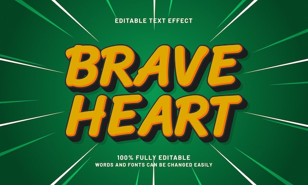 corazón valiente efectos de texto editables con un héroe y tema valiente