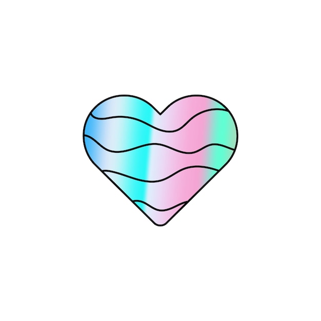 Corazón de vector de arco iris holográfico aislado sobre fondo blanco Etiqueta engomada de degradado de estilo de moda Y2K