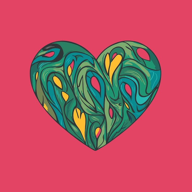 Un corazón vectorial colorido con elementos ecológicos Un toque de verde describe la sostenibilidad