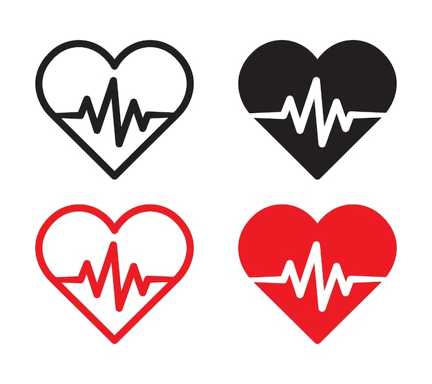 Corazón vectorial con conjunto de iconos de latidos cardíacos