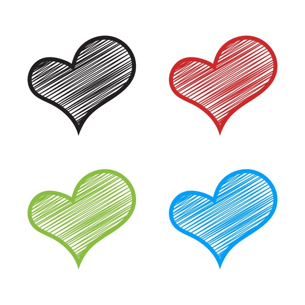 Corazón vectorial con conjuntos de iconos de estilo garabateado