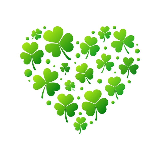 Corazón vectorial hecho de tréboles o tréboles verdes brillantes
