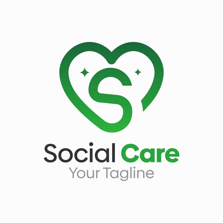 Vector un corazón verde con un fondo verde y blanco con un logotipo verde y blanco para la asistencia social