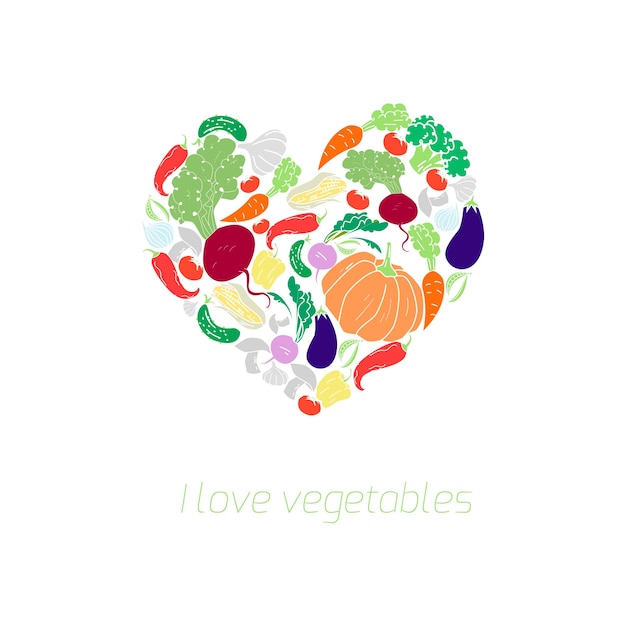 Corazón verduras comida vector ilustración color